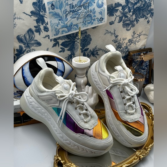 🆕 KURT GEIGER LONDON 🧿 NWOB Kensington Pump Sneaker - White Multi - Sz 39 - Picture 16 of 16
